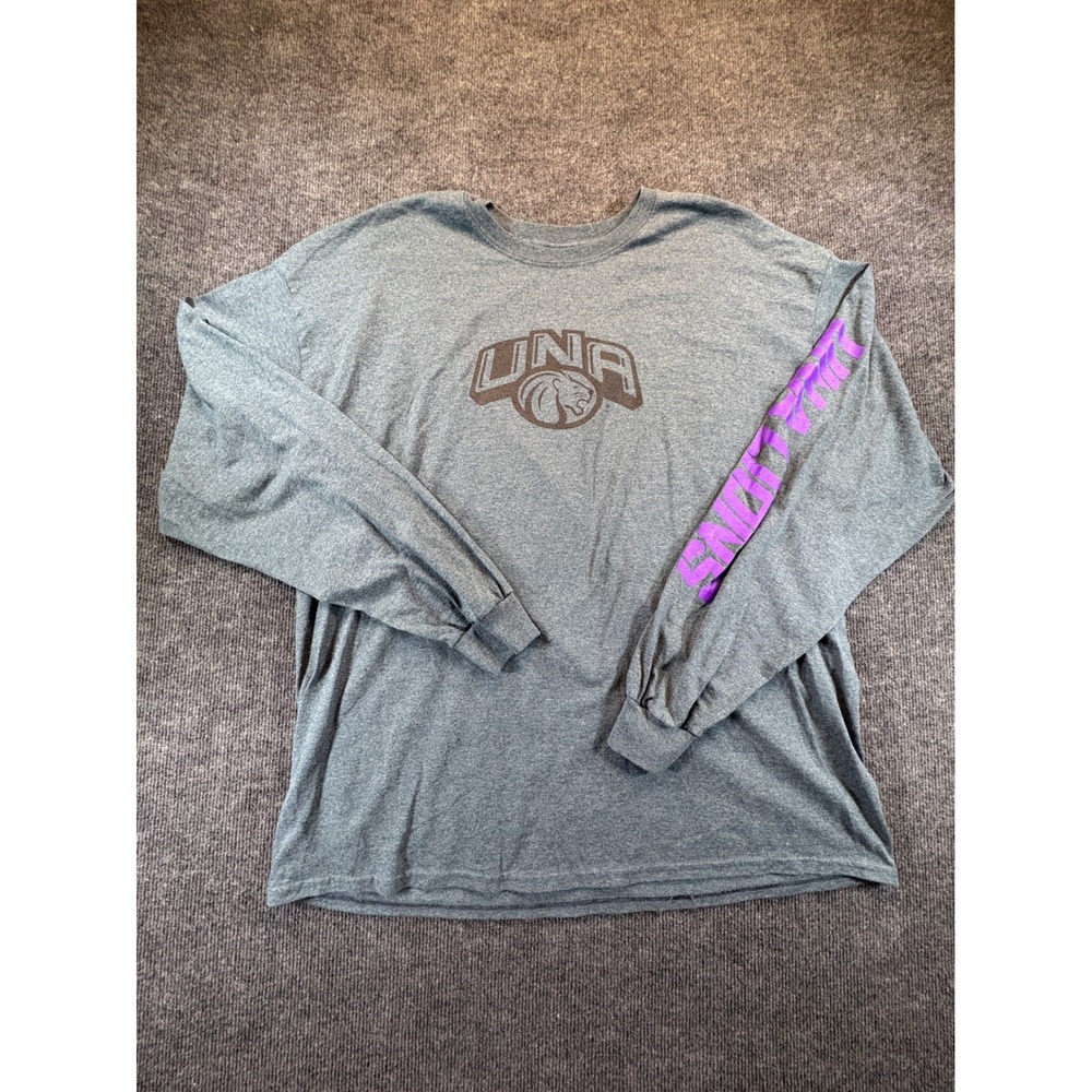 Gildan UNA Lions Long Sleeve T-Shirt Mens 2XL Gray Graphic Collegiate Tee